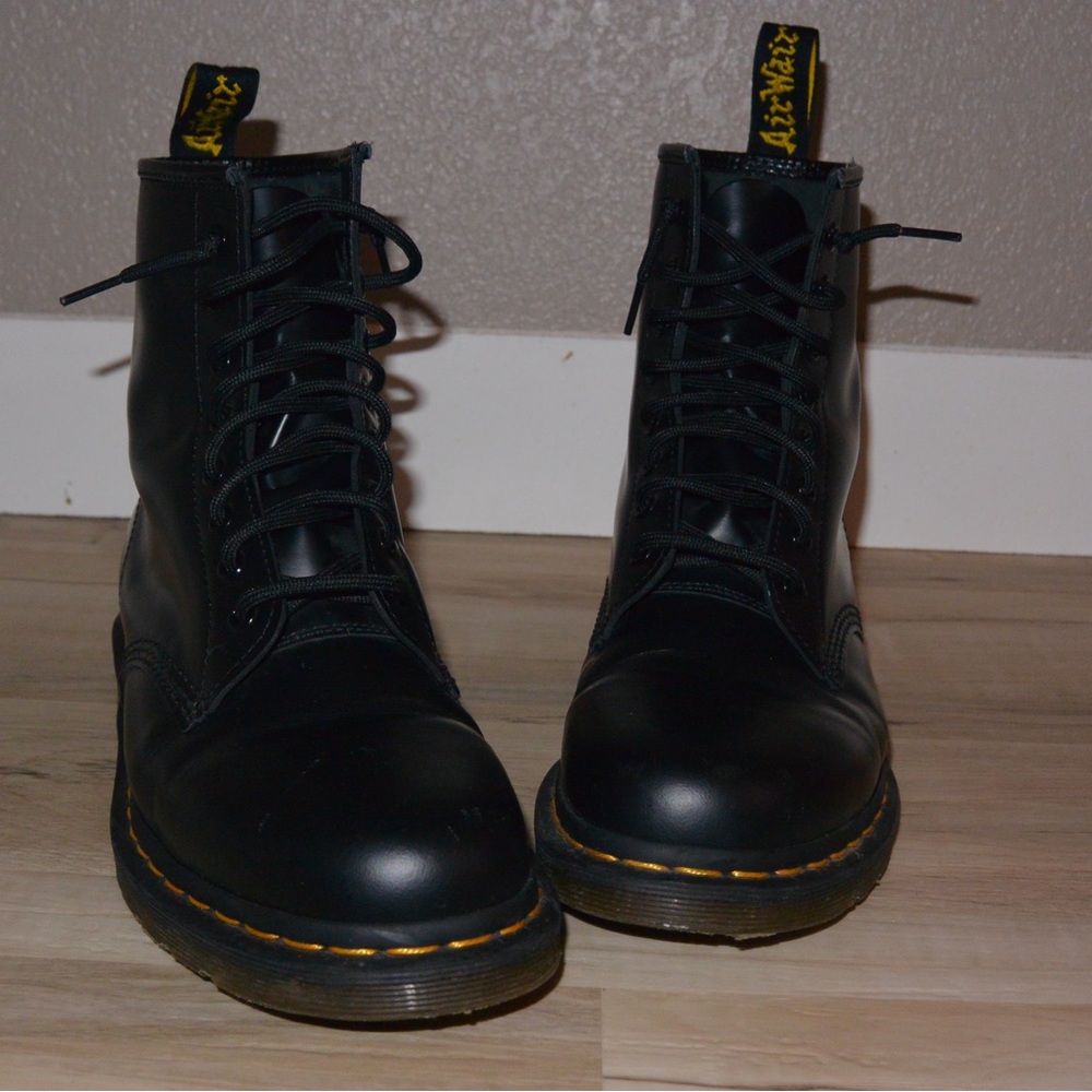 Dr. Martens Black Boots with Yellow Stitching